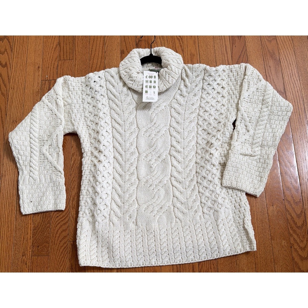carraig donn Ireland Turtle Neck Irish Fishermen Sweater Merino Wool NWT XXL‎